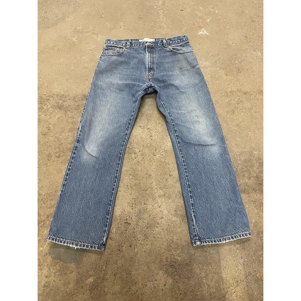 Levis 517 Jeans Mens 36x30 Medium Wash Blue Denim Bootcut Zip Fly Distressed